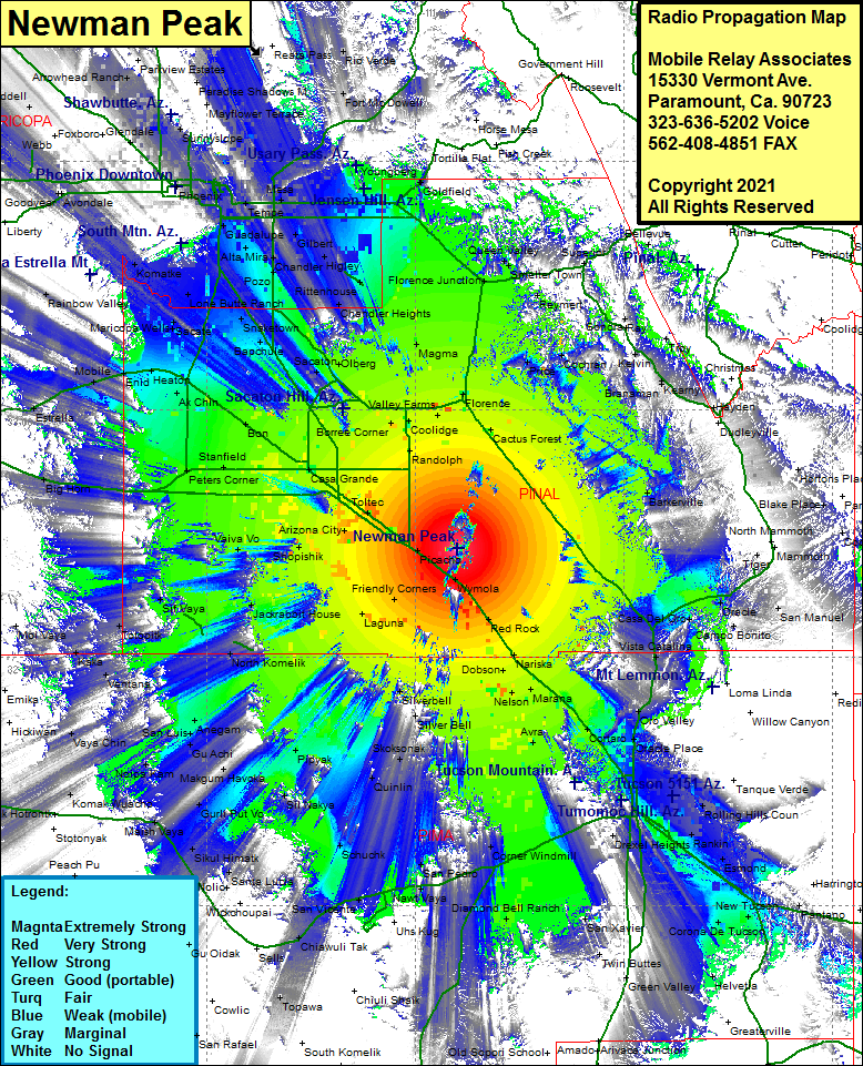 heat map radio coverage Newman Peak